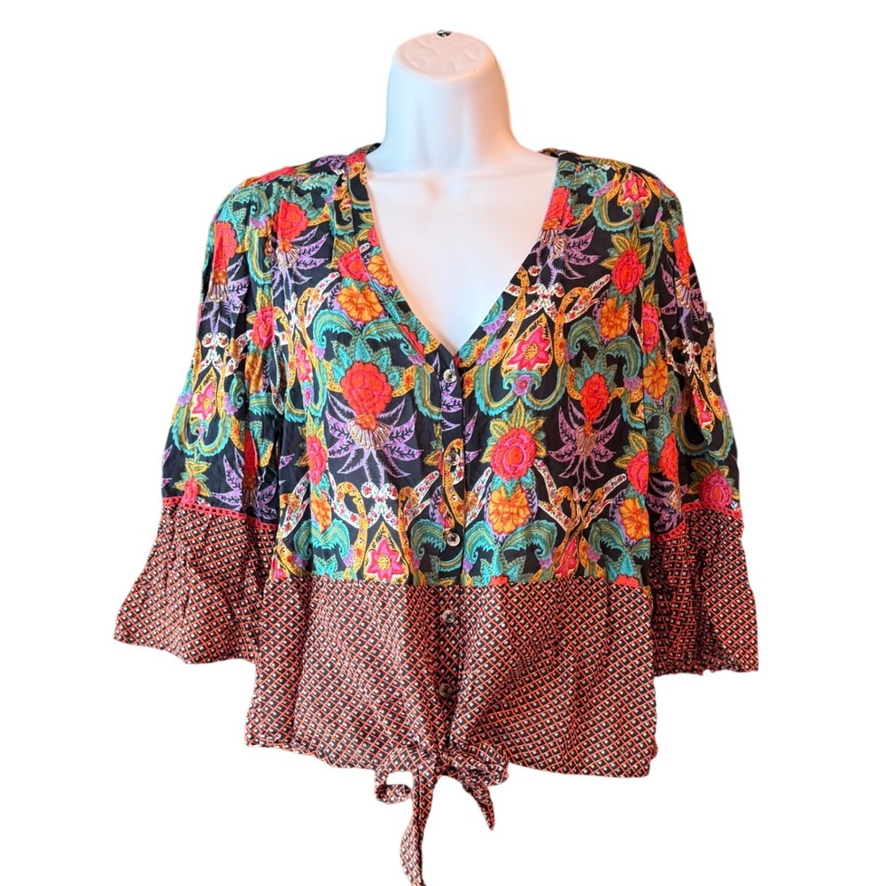 Maeve by Anthropologie Floral Boho Tie Front Blouse US Size 8